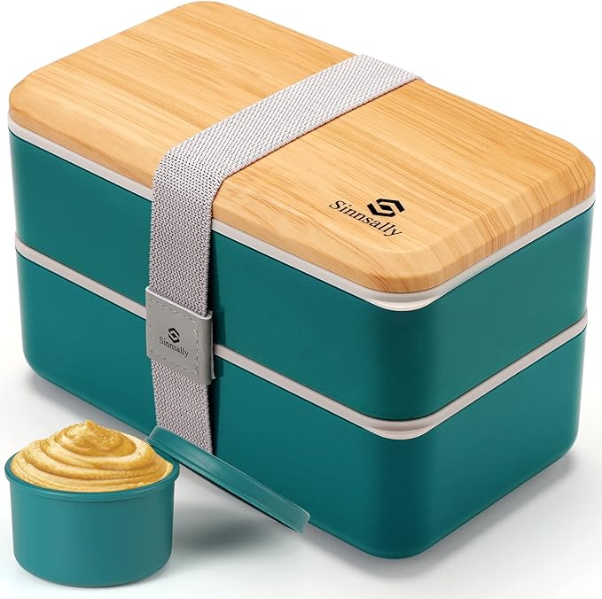 Sinnsally Bento Box Adult Lunch Box,Stackable Japanese Bento Lunch Box Containers for Women/Men with Compartments(47oz)