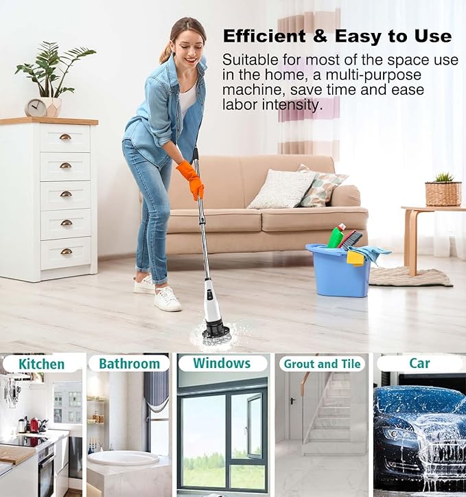 MGLSDeet Electric Spin Scrubber Scrub Brush, Rechargeable Cleaning Brush with 8 in 1 Replaceable Brush Heads, Cordless Power Spin Scrubber 90Mins for Bathroom Shower Bathtub Glass Car