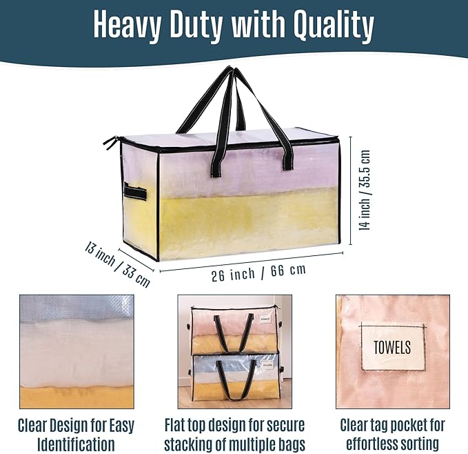 6 Pack Heavy Duty Moving Bags, Clear Storage Bags for Clothes and Comforters