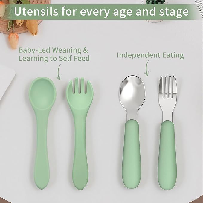 13 Pack Silicone Baby Feeding Set, BPA-Free Baby LED Weaning Supplies, Include Suction Plates, Bowls, Silicone and Stainless Steels Fork & Spoon, First Stage Infant Food Eating Utensils - 6+ Months