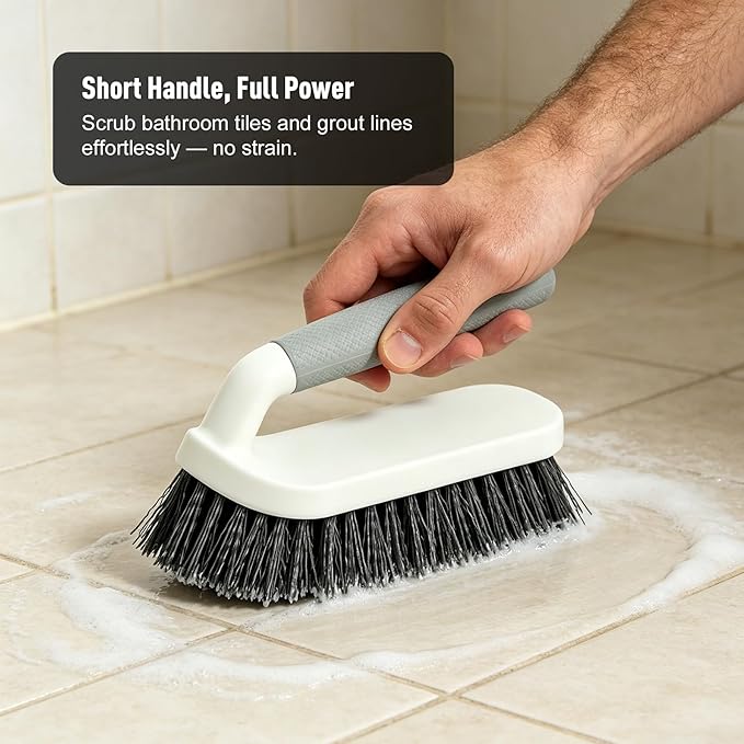 CLEANHOME 3 Pcs Scrub Brush,Multifunctional Cleaning Brush Set with Non-Slip Handle and Sturdy Bristles,Scrub Brushes for Cleaning Bathroom,Kitchen,Grout,Tile,Grey