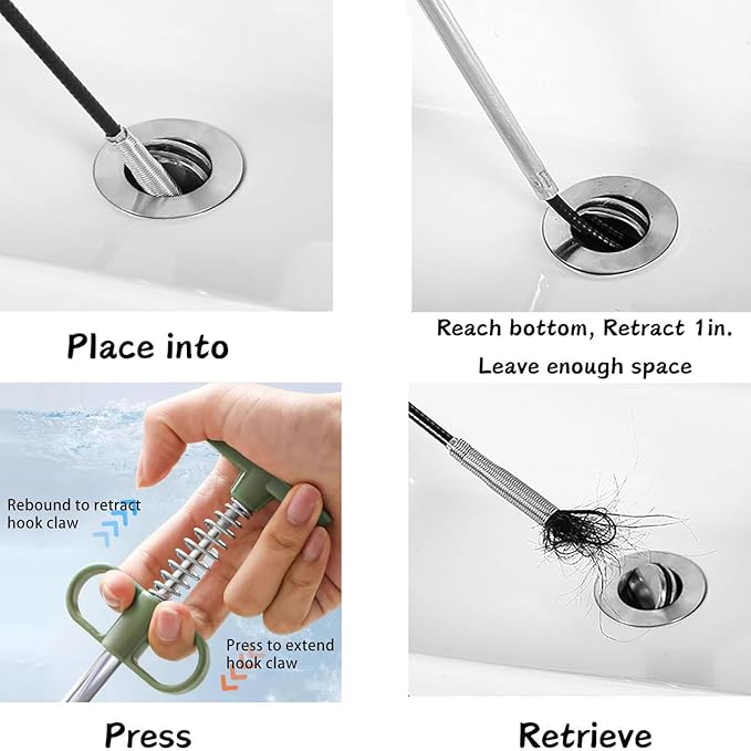Upgrade Drain Snake Hair Drain Clog Remover，76 Inch Flexible Claw Grabber Tool for Home Sink, Bathroom Tub,Drain, Toilet, Tight Spaces Unclogger Tool