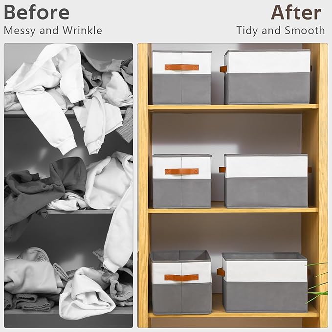 6 Pack Large Storage Bins with Handle,Collapsible Storage Basket for Shelves,Fabric Closet Organizer for Organizing Clothes Blanket,Decorative Dorm Organizers and Storage
