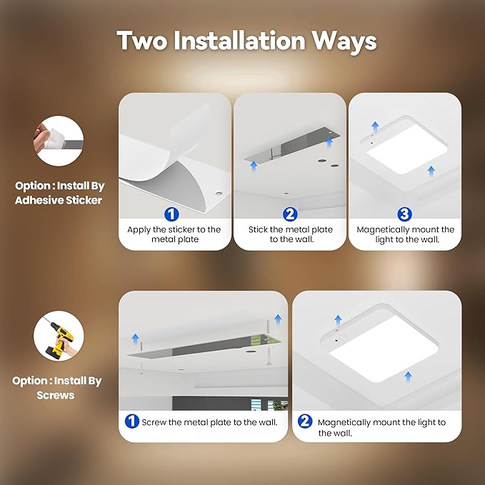 KINDEEP Motion Sensor Ceiling Light: Battery Operated Ceiling Light Wireless Indoor for Shower, Closets, Stairs, Hallway, Pantry, 3 Color Temperatures Dimmable, ‎White Shade 2 Pack