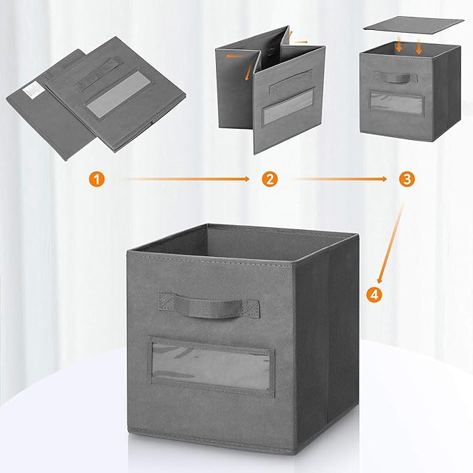13x13x13 storage cube bins (Set of 10) Fabric storage cubes with 10 Labels, Gray