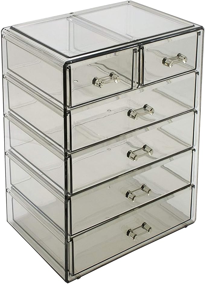 Sorbus Acrylic Makeup Organizer Set, 6-Drawer Vanity & Countertop Cosmetic Storage with Small & Wide Drawers, Black Jewel Makeup Storage for Brushes