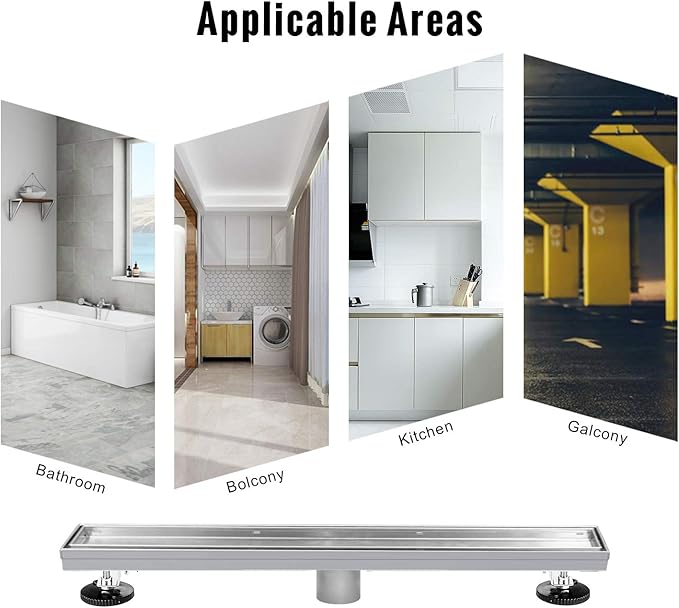 SaniteModar Linear Shower Drain, Shower Drain 18 inch with Flat and Tile Insert 2 in 1 Panel, Brushed 304 Stainless Steel Linear Drain