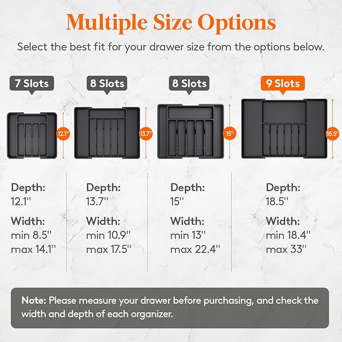 Lifewit Silverware Drawer Organizer, Expandable Utensil Tray for Kitchen, BPA Free Flatware and Cutlery Holder, Adjustable Plastic Storage for Spoons Forks Knives, 18- 33 x 18.5", Black