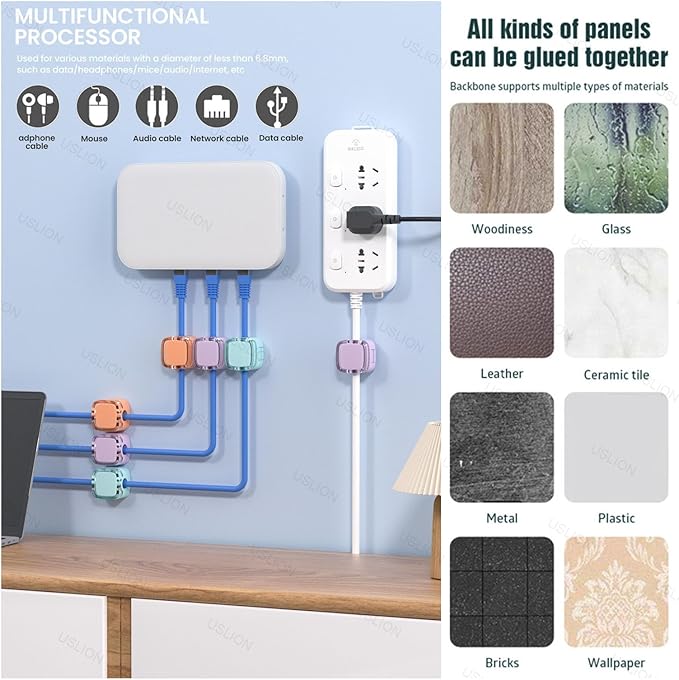 IFNOW 6 Pack Magnetic Cable Clips Cord Organizer Purple Self Adhesive Cord Holder Under Desk Cable Management for Home,Office,Car,Desk,Nightstand
