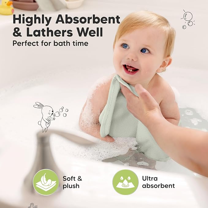 6-Pack Baby Washcloths – Soft Absorbent Viscose from Bamboo Washcloths for Face, Body, Baby Towels for Newborn, Kids, Toddlers, Infant, Gentle on Sensitive Skin, 10x10 Reusable Face Towels (Hills)
