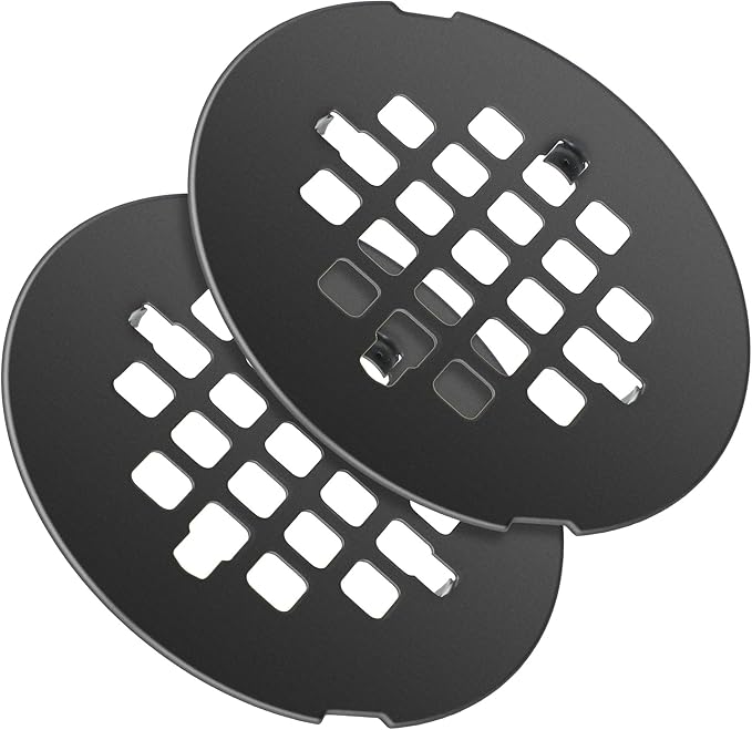 Enhon 2 Pack 4-1/4 Snap in Shower Drain Cover, Round Strainer Drain Grid, Bathroom Shower Grate Cap Replacement for Hair Catcher(Matte Black