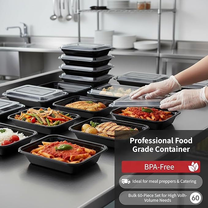 60 Pack 32 oz Meal Prep Containers Reusable, Plastic Food Storage Container with Lids,Leakproof To Go Lunch Boxes, BPA-Free,Freezer, Microwave
