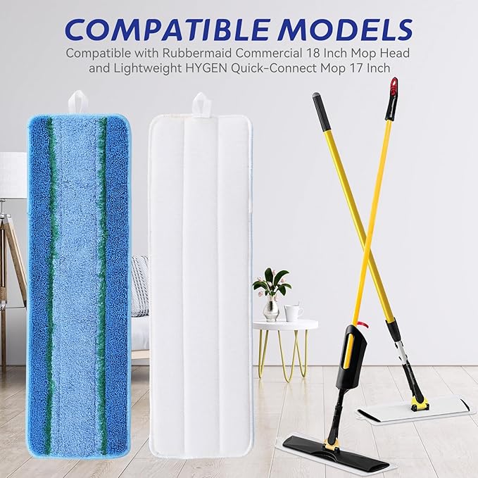 Upgraded Replacement Microfiber Mop Pads for Rubbermaid Commercial 18 Inch Mop 17 Inch Mops, Reusable Wet & Dry Commercial Cleaning Flat Mops System 18" 17" Refill Head for Multi-Surface Floor-4 Pack