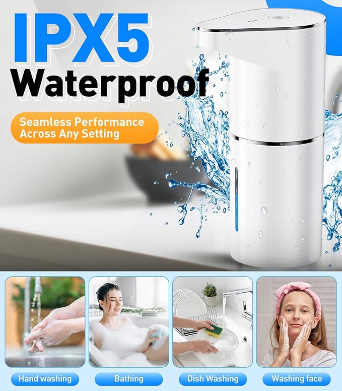 Automatic Soap Dispenser Touchless, 3-Level Adjustable 1200mAh, 13oz/350ml Wall or Countertop Mounted, Modern Electric Hand Soap Dispenser for Kitchen, Bathroom, Kids & Family - White