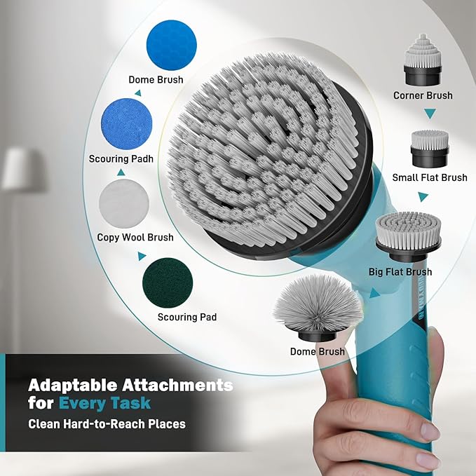 Alloyman 1200RPM Electric Spin Scrubber, Floor Cordless Cleaning Brush, 2 * 20V Replaceable Battery, Power Scrubber for Cleaning with 8 Brushes for Bathtub/Tub/Tile/Floor