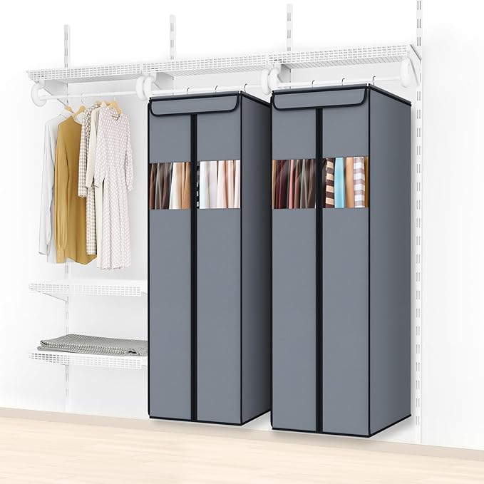 Zilink Garment Bags for Hanging Clothes 54" Hanging Storage Bags for Clothes with Clear Window Space Saving Garment Covers for Suits, Coats, Dresses, Grey
