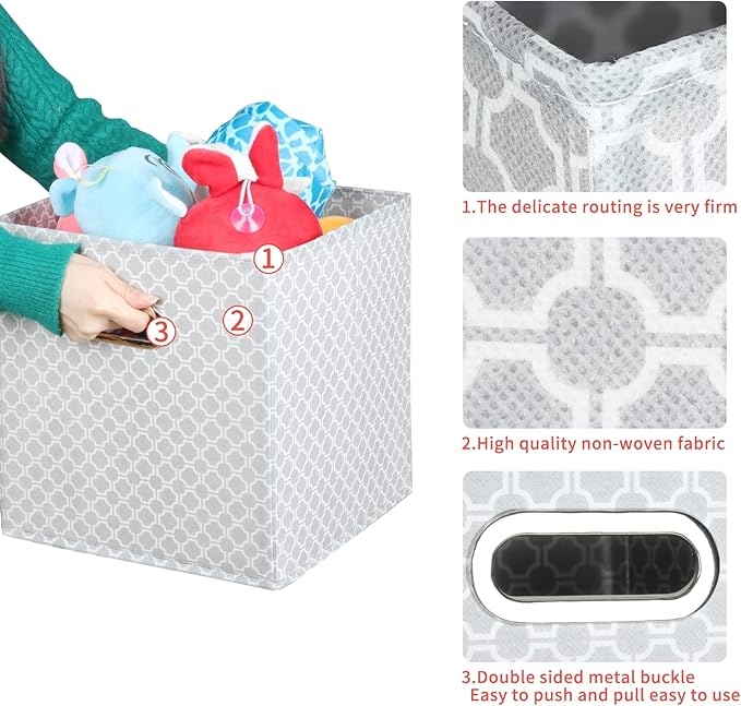 Fabric Cloth Storage Bins,Fabric Cube Organizer with Dual Handles Foldable Cube Storage Baskets for Home Bedroom Storage,Set of 3,（Light Grey）