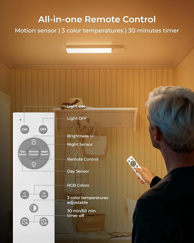 FULEN Rechargeable Motion Sensor Ceiling Light RGB Color,Closet Light, LED Shower Lights, Ceiling Lamp for Bathroom,Pantry,Garage