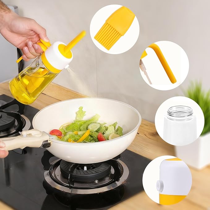 Olive Oil Dispenser Bottle for Kitchen,Olive Oil Sprayer Bottle for Cooking,2 in 1,Comes with A Silicone Brush,470ML