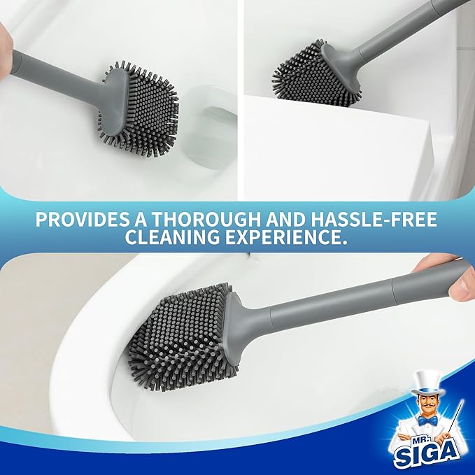 MR.SIGA Wall Mounted Toilet Brush and Holder Set for Bathroom Cleaning, Compact, Gray, 1 Pack