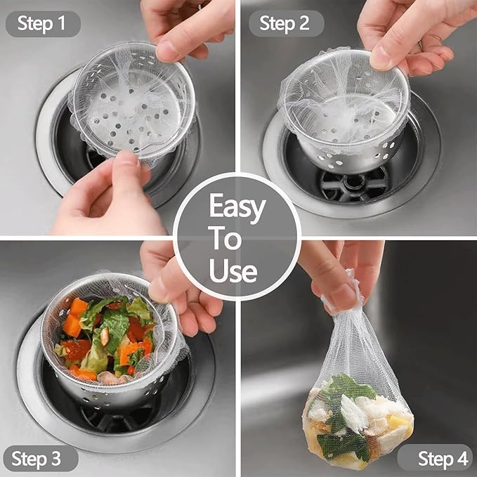 600pcs Kitchen Sink Strainer Mesh Bags, Disposable, Anti-Clogging, Elastic, Fits Most Sink Drain Strainer Basket, Collecting Food Scraps Leftover Waste Garbage