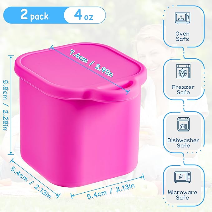 Ecurfu Silicone Dips Containers, 2x 4 oz Salad Dressing Container To Go, Condiment Container with Lids, Compatible with Most Bento Lunch Box