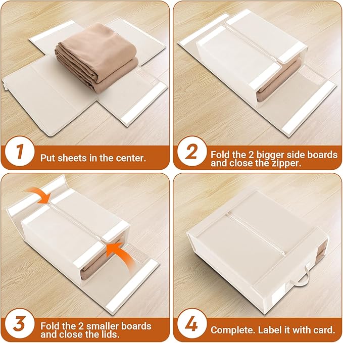 4 Pack Bed Sheet Closet Organizers and Storage, Beige