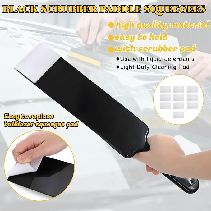 4 Pieces Window Tint Tools, Long Handle Bulldozer Squeegee Scrubber Paddle Squeegee