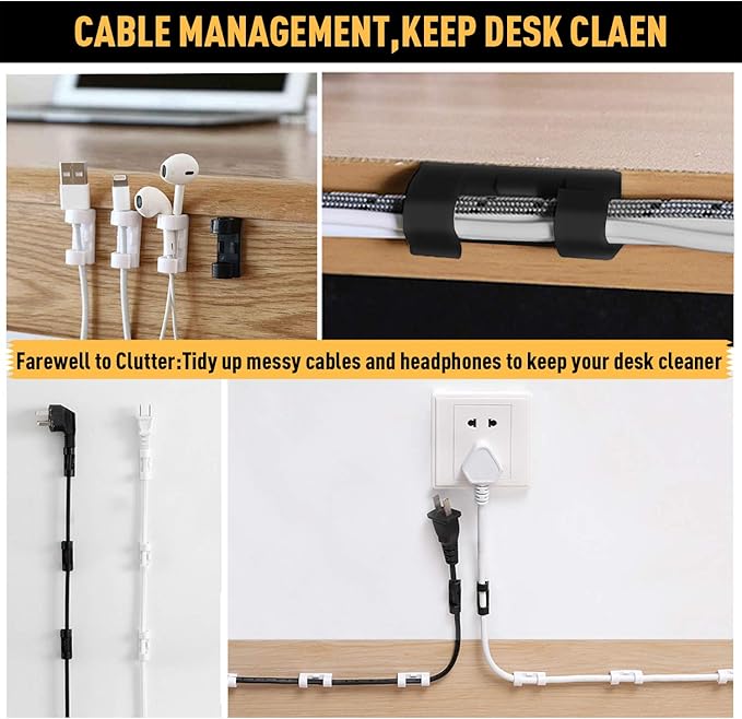 Cable Clips with Strong Self-Adhesive, XIAOXI Cord Organizer Cable Management Organizing Cords Wire for Car, Home and Office - 20 Pcs (Clear)