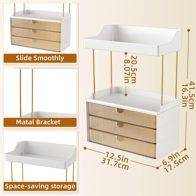 2 Sets 6 Drawers Makeup Organizer, 5 Tier Bathroom Organizers and Storage