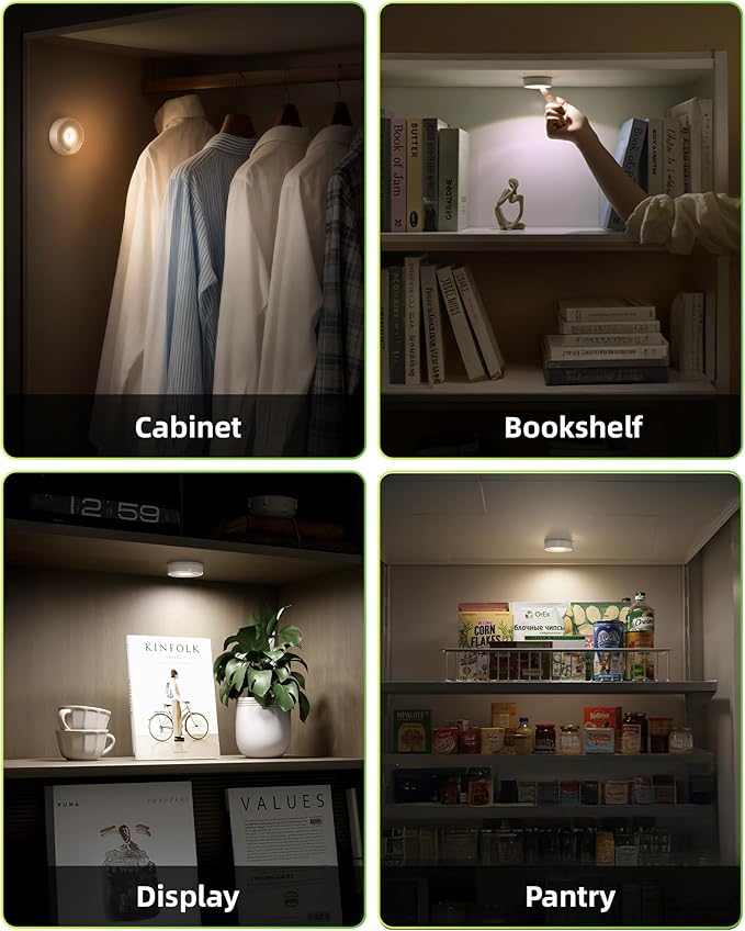 EZVALO LED Puck Lights with Charging Station, Rechargeable Stick On Tap Lights, Wireless Closet Light, 3 Color Temps, Under Cabinet Lights, 2.5'' Mini Touch Light for Kitchen,Pantry,Shelves(6 Pack)