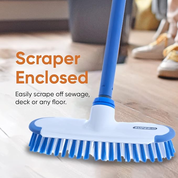 Superio Deck Scrub Brush Head Heavy Duty Stiff Bristles Replacement, Brush Refill with Scraper - Cleans Hot Tub, Swimming Pool, Granite Tiles, Bathroom, Patio, Kitchen, Wall, and Deck