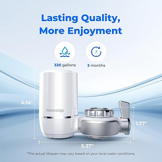 Waterdrop Water Filter for Sink Faucet, NSF Certified Water Purifier, 320 Gallon Tap Water Filter for Kitchen Sink, Reduces Chlorine