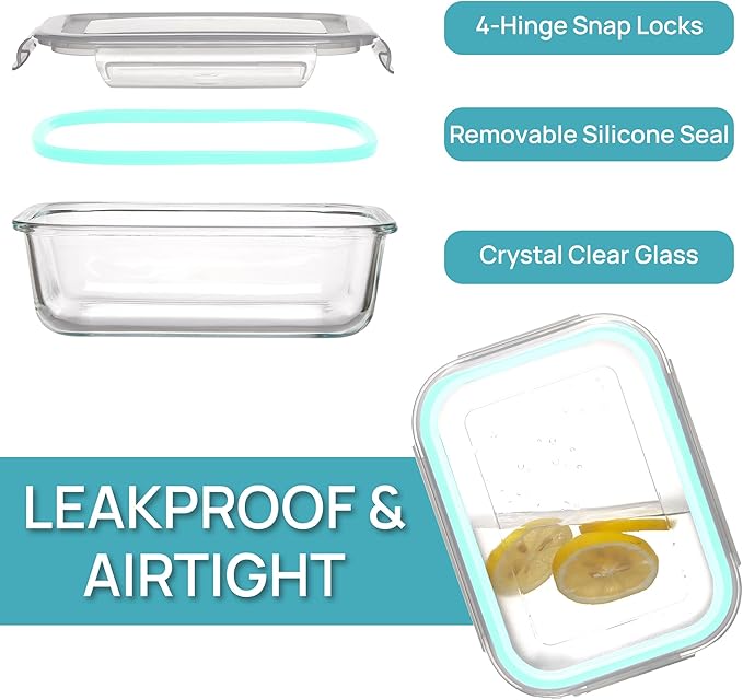 Vtopmart 5Pack 22oz Glass Storage Containers with Lids, Glass Meal Prep Food Container Sets with Snap Airtight Lids for Microwave, Oven