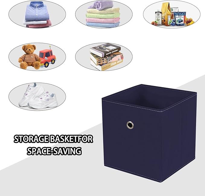 Black Foldable Storage Cubes Bins, Navy Blue