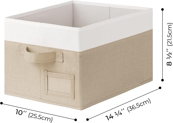 GRANNY SAYS Shelf Storage Baskets, Fabric Storage Bins for Clothes, Closet Storage Boxes with Handles, Collapsible Storage Containers for Bedroom and Living Room, Khaki&Ivory, Medium, 3-Pack