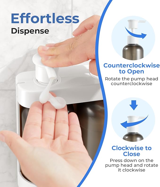 Shower Soap Dispenser Wall Mounted, Shower Dispenser 3 Chamber No Drill, Shampoo and Conditioner Dispenser for Bathroom Hotel, Shower Shampoo Dispenser 3 Chamber, White