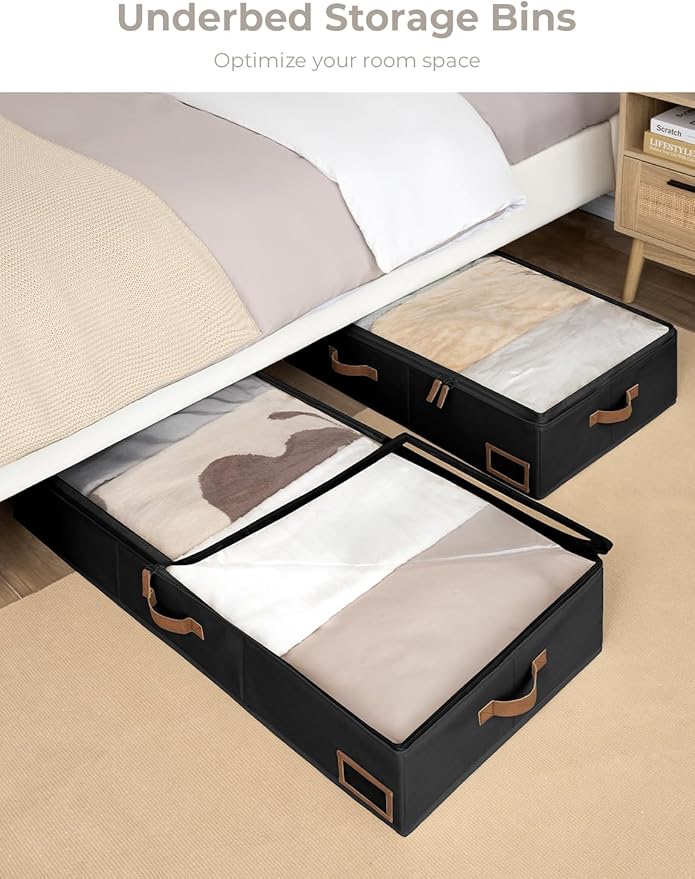 StorageWorks Extra Large Under Bed Storage Containers with Handles and Label Holder, 2 Pack Ultra-thick Fabric Underbed Bins