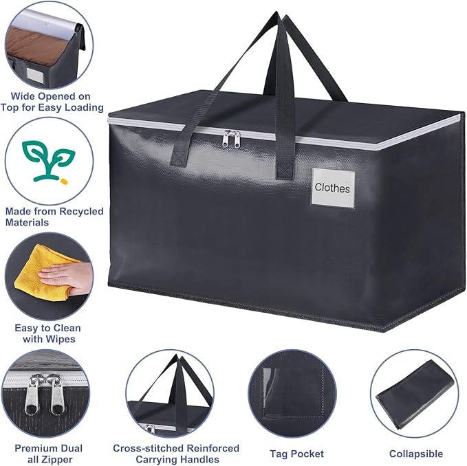 Heavy Duty Moving Boxes-Moving Bags with Zipper, Gray-8 Pack