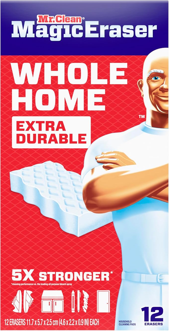 Mr. Clean Magic Eraser Sponge, All Purpose Cleaner, Cleaning Scrubber, Wall, Sneaker, Kitchen, Bathroom, Shower Cleaning Supplies, Melamine Sponge
