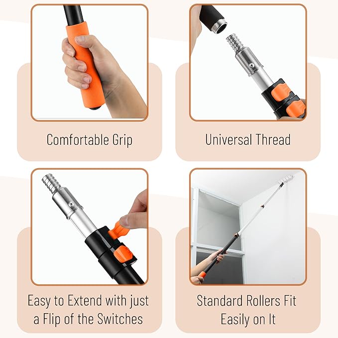 Bates- Extension Pole, 2.4 to 6 Ft Pole, 2 Pack, ‎Telescopic Pole for Painting and Cleaning