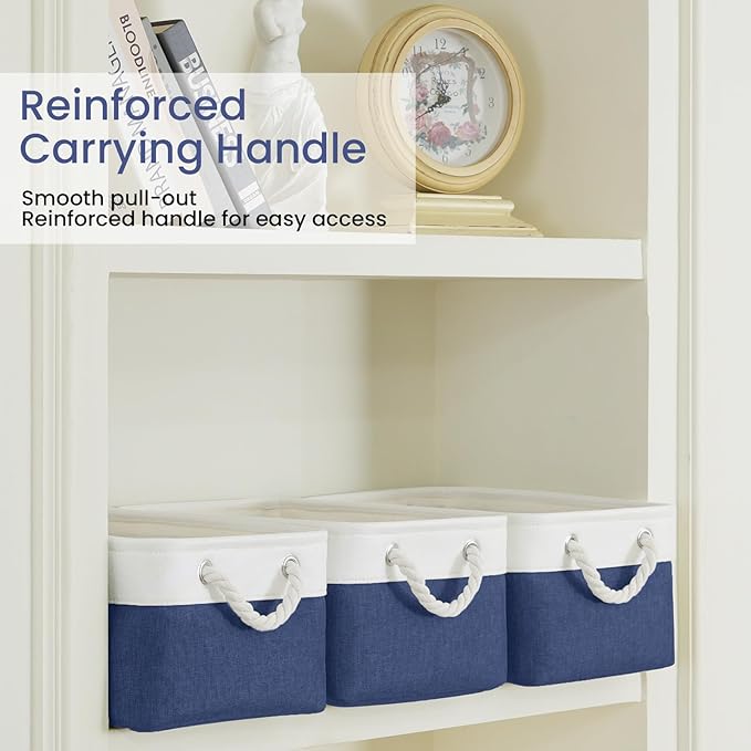 Storage Baskets for Shelves 13.8x9.8x6.7 Inch, 6-Pack, White&Blue