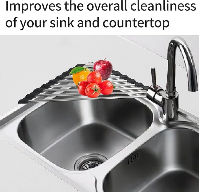 Ahyuan Roll up Dish Drying Rack Over The Sink Kitchen Roll up Sink Drying Rack Portable Dish Drainer Foldable Dish Drying Rack (Black, Triangle 16.3''X9.4'')