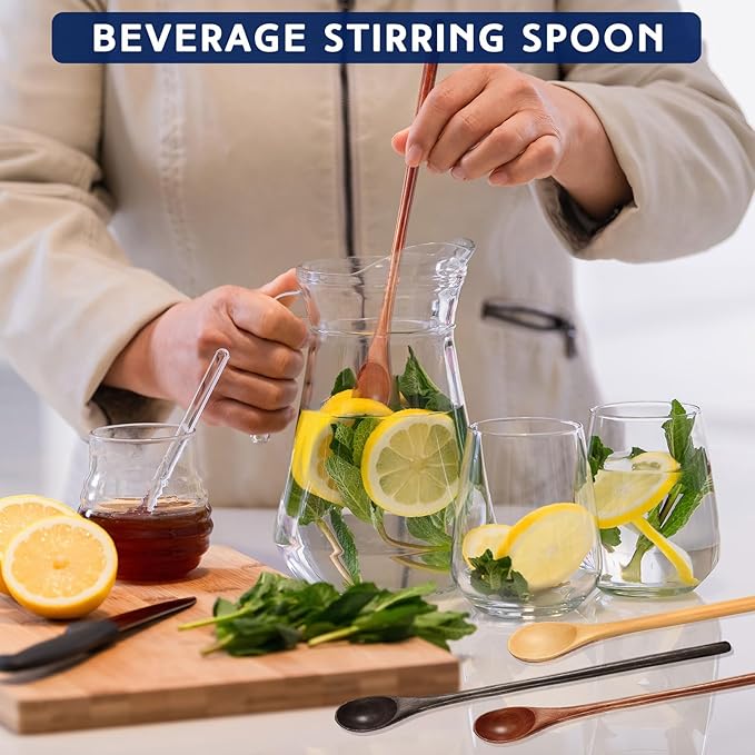 4 Pcs 13 Inch Long Handle Wooden Spoons for Cooking Long Handle Tasting Tea Spoon Wooden Utensils Vintage Stirrer for Kitchen Soup Coffee Cocktail Honey Mixing Stirring, 4 Colors