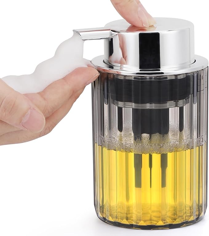 Segbeauty Foam Soap Dispenser, 10.1oz Refillable Plastic Liquid Soap Dispenser Gray, 300ml Empty Press Foaming Pump Bottle Lotion Dispenser Bathroom Foaming Hand Soap Dispenser for Modern Home Decor