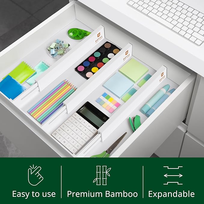 Bamboo Drawer Dividers Organizers, Adjustable Drawer Separator Splitters, White
