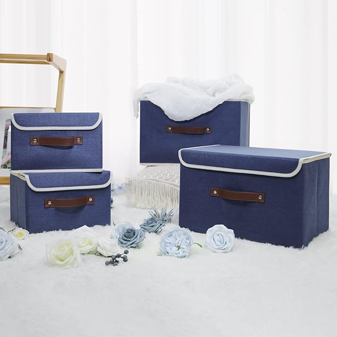 ANMINY 2 Storage Bins with Lid - Blue, Small
