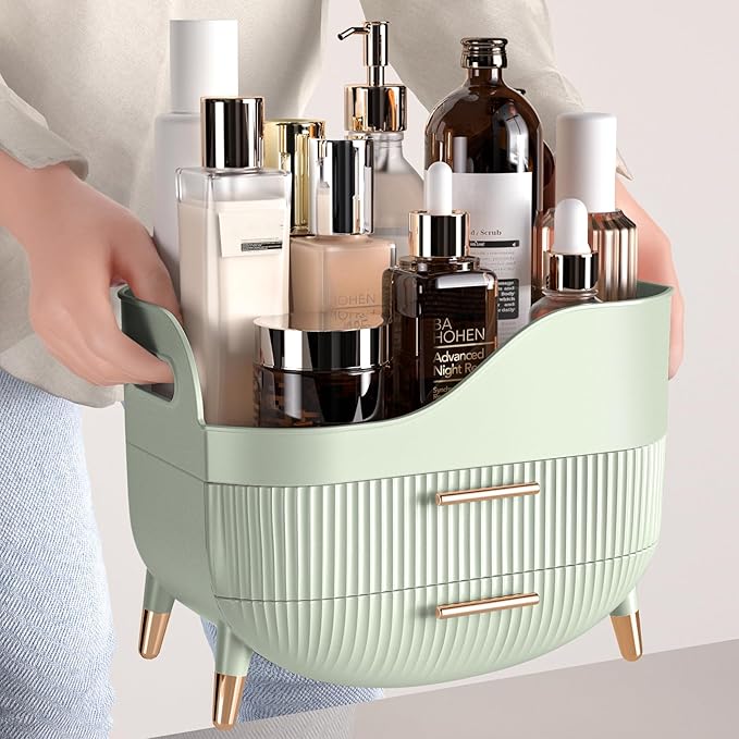 Makeup Organizer with Drawers, Green Skincare Organizer for Vanity