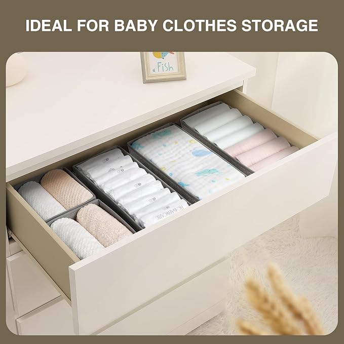 Drawer Organizers Clothes, Set of 4 Dresser Organizer Bins, Grey