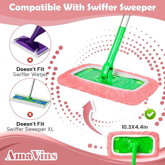 AmaVins 5 Pack Reusable Microfiber Mop Pads Compatible with Swiffer Sweeper, Wet and Dry Flat Cover, Washable Pads for Surface/Hardwood Floor Cleaning (Mop is Not Included)